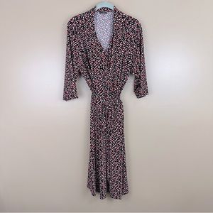 Vince Camuto Faux Wrap Dress Collared 3/4 Sleeve Black Red White Stretch 2X